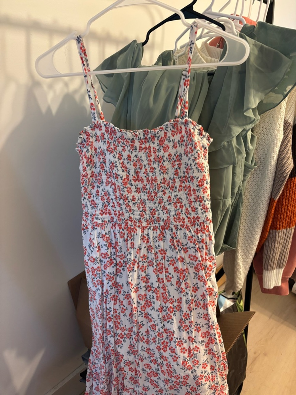GAP White Dress with Red & Navy Floral Print